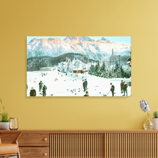 Curling in Zwitserland Canvas Afdruk (Insitu (Woonkamer))