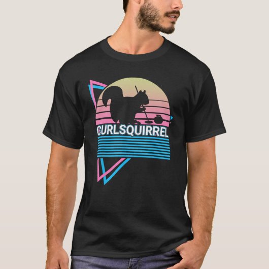 Curling Stone Curling Player Retro Curlsquirrel T-shirt (Voorkant)