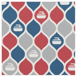 Curling TIle Fabric - Rood/blauw/grijs Stof