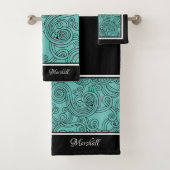 Curls Design Aqua Noir Blanc Serviettes de bain En (En situation)