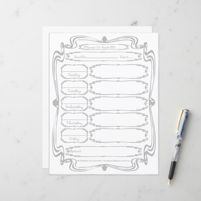 Curly Bracket Silver Fabric Font 5 Weekday Planner (Voorkant / Achterkant in situ)