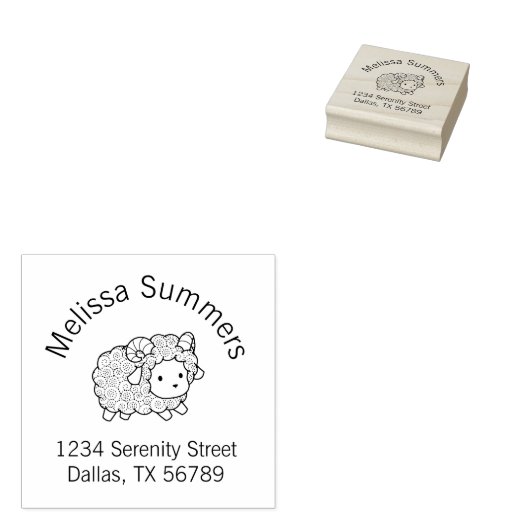 Curly Coat Little Sheep Ram Arch Address Rubberstempel (Gestempeld)