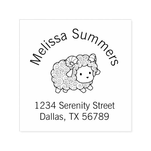 Curly Coat Little Sheep Ram Arch Address Zelfinktende Stempel (Design)