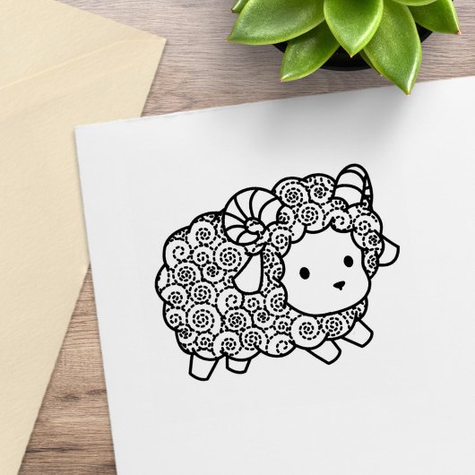 Curly Coat Little Sheep Ram Rubberstempel