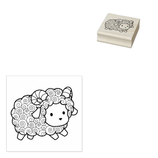 Curly Coat Little Sheep Ram Rubberstempel (Gestempeld)