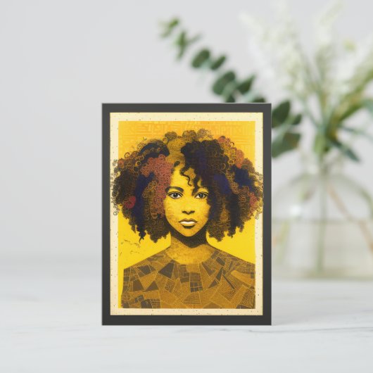 Curly Hair Afro-Amerikaanse Vrouw Collage Briefkaart (Staand voorkant)