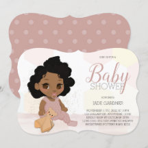 Curly Hair Baby shower Invite – Bruine Huidtoon