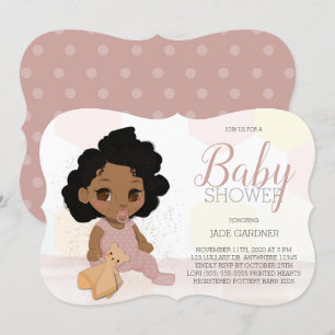 Curly Hair Baby shower Invite – Bruine Huidtoon Kaart