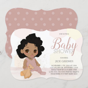 Curly Hair Baby shower Invite – Tan Skin Tone Kaart