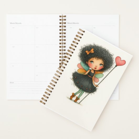 Curly Hair Fairy Girl Watercolor Planner (Devant avec enveloppe)
