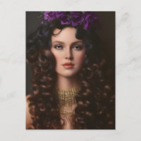 Curly Hair Purple Flowers Briefkaart
