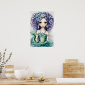 Curly Haired Girl Green Mermaid Poster (Keuken)