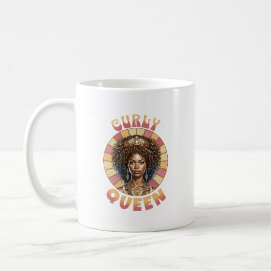 Curly Queen Afro-Amerikaanse vrouw retro golvend Koffiemok (Links)