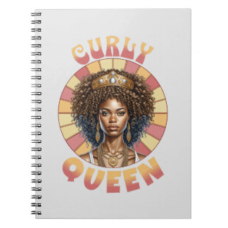 Curly Queen Afro-Amerikaanse vrouw retro golvend Notitieboek