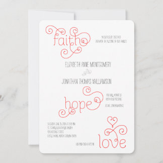 Curly Rood Script Geloof Hoop Liefde Bruiloft Kaart