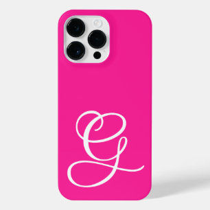 Curly Script Monogrammed Hot Pink iPhone 14 Pro Max Hoesje