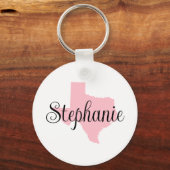 Curly Script Naam Pink Texas Familiefoto Sleutelhanger (Voorkant)