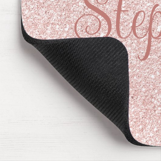 Curly Script Naam Roos Gouden Glitter Muismat (Hoek)
