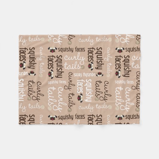 Curly Tail, Squishare Faces Pug Fleece Blanket Tan (Voorkant (Horizontaal))