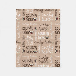 Curly Tail, Squishare Faces Pug Fleece Blanket Tan