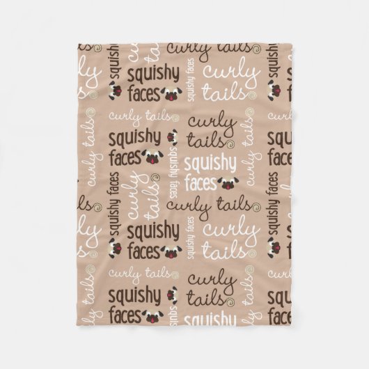 Curly Tail, Squishare Faces Pug Fleece Blanket Tan (Voorkant)