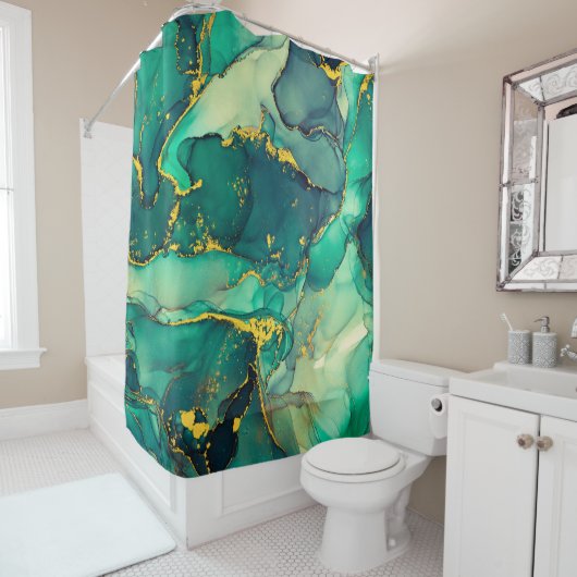 Currents of translucent hues, snaking metallic swi douchegordijn (In situ)