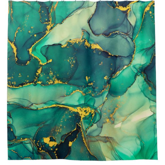 Currents of translucent hues, snaking metallic swi douchegordijn (Voorkant)