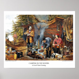 Currier & Ives Lithograaf: Camping in de Bossen Poster