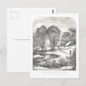 Currier & Ives Winter Moonlight Lithografie Briefkaart (Voorkant / Achterkant)