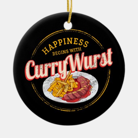 Currywurst Retro worst  frietjes Keramisch Ornament (Voorkant)