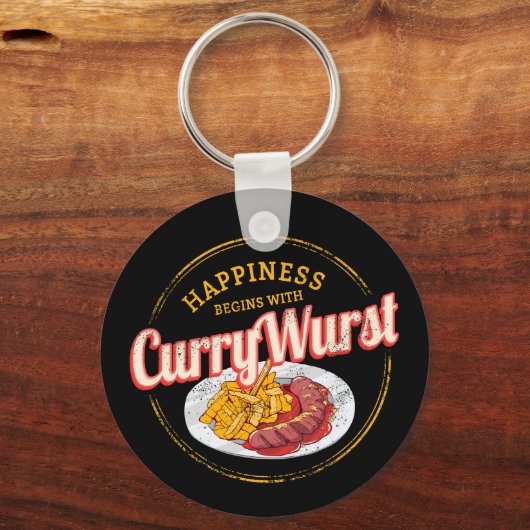 Currywurst Retro worst  frietjes Sleutelhanger (Voorkant)