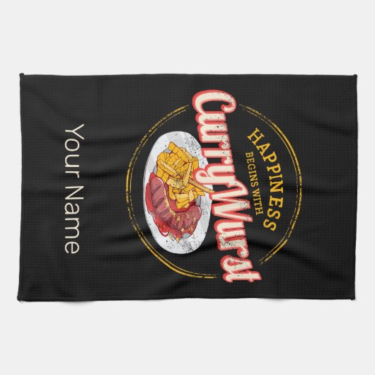 Currywurst Retro worst  frietjes Theedoek (Horizontaal)