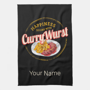 Currywurst Retro worst  frietjes Theedoek