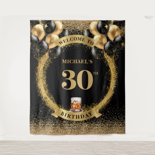 Cursief 30e Man Verjaardag Whiskey Tapijt Wandkleed (Voorkant)