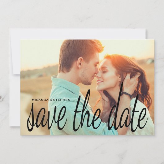 Cursief beeld sparen de Datum de Fotokaart van het Save The Date (Voorkant)