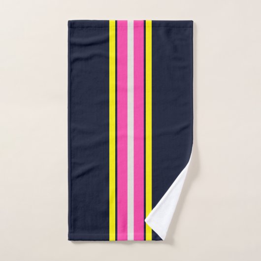 Cursief marinegeel en warm roze gestreept bad handdoek (Handdoek)