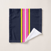 Cursief marinegeel en warm roze gestreept bad handdoek (Wasdoekje)