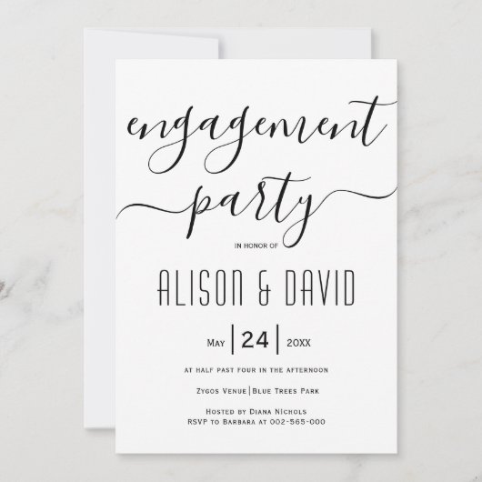 Cursief script typografie bruiloft verlovingsfeest kaart (Voorkant)