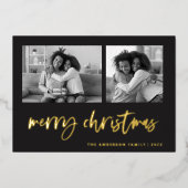 Cursief Twee Foto Raster | Prettig Kerstfeest Folie Feestdagenkaart (Voorkant)