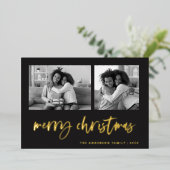 Cursief Twee Foto Raster | Prettig Kerstfeest Folie Feestdagenkaart (Staand Voorkant)