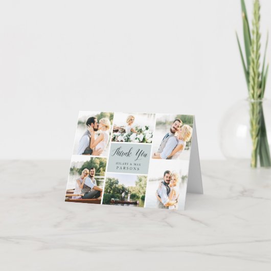 Cursief | Weddenfoto-collage Bedankkaart (Voorkant)