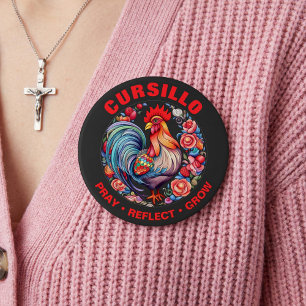 Cursillo Haan met Rozen Bid Reflecteer Groei Ronde Button 4,0 Cm