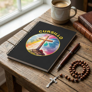 Cursillo Houten Kruis Met Regenboog en Wolken Notitieboek