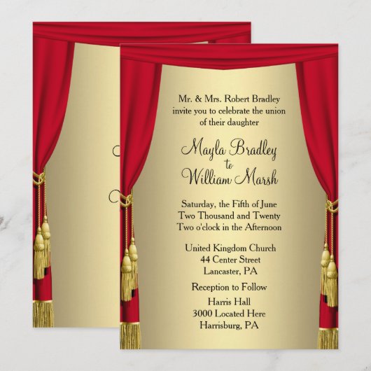 Curtains Theater Wedding Theme Uitnodiging (Voorkant / Achterkant)