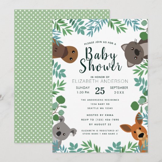 Curte Australian Criters Baby shower Invitation (Devant / Derrière)