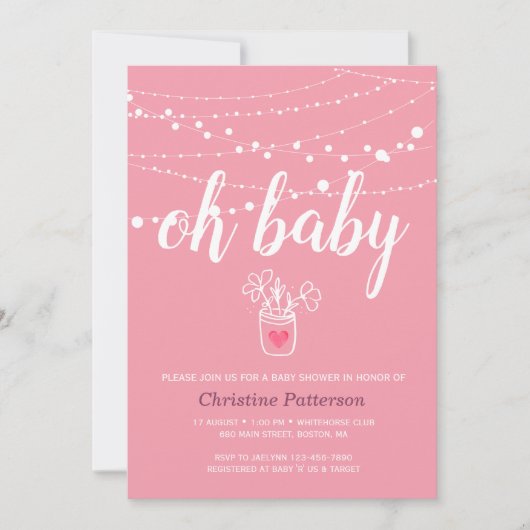 Curte String lights Baby shower rose Invitation (Devant)