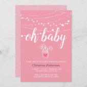 Curte String lights Baby shower rose Invitation (Devant / Derrière)