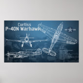 Curtiss P-40 Warhawk Blauwdruk Poster (Voorkant)