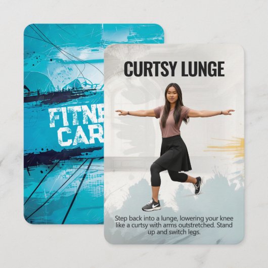 Curtsy Lunge Fitness Card with Blue Backing Save The Date (Voorkant / Achterkant)