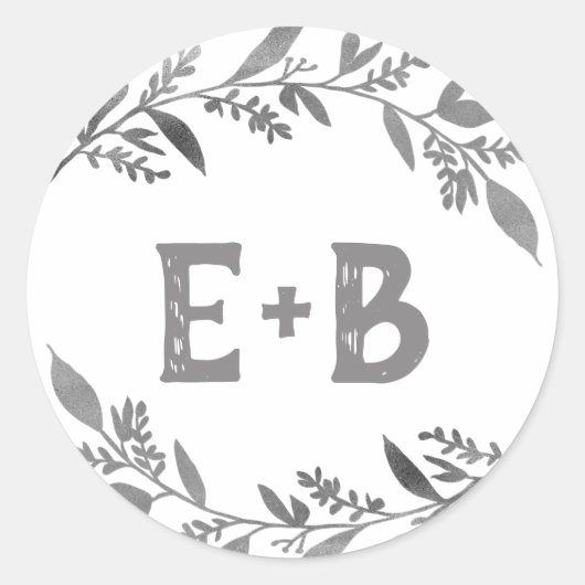 Curved Branches | Silver Wedding Envelope Ronde Sticker (Voorkant)